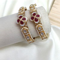 Ridhi Art Jewellery Royal Polki Kundan Stone And Pearl Openable Bangles Set