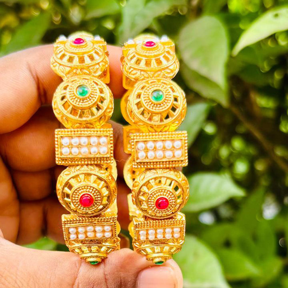Royal Art Premium Finish Pota Stone And Pearl Festive Bangles Set