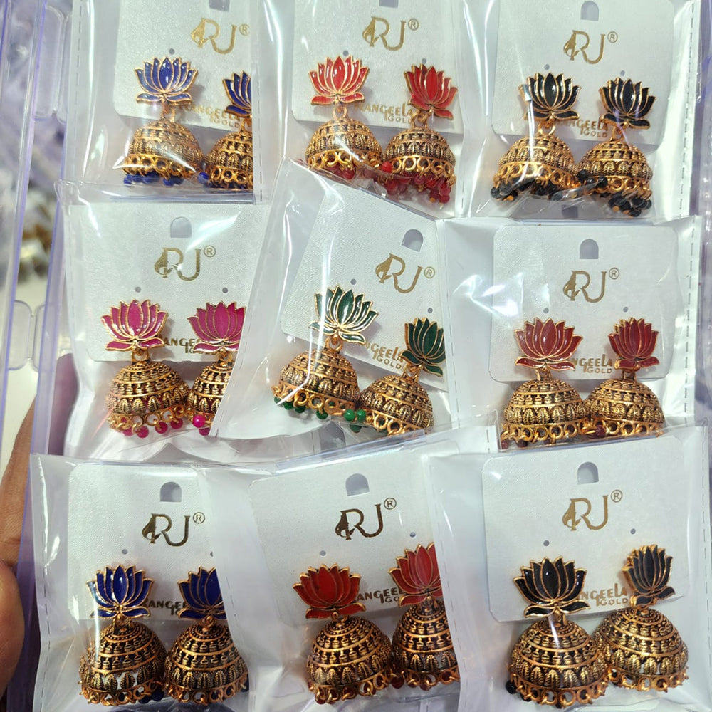 Rekha Gold Royal Lotus Meenakari And Pearl Designer Jhumki Earrings  (Pack of 27)