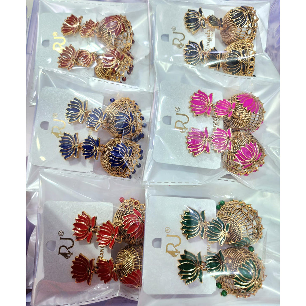 Rekha Gold Royal Lotus Meenakari And Pearl Designer Jhumki Earrings  (Pack of 20)