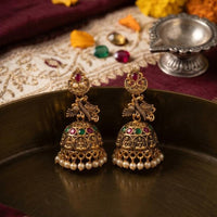 Kishi Jewels Pota Stone And Pearl South Indian Style Temple Jhumki Earrings  (Pack of 12)