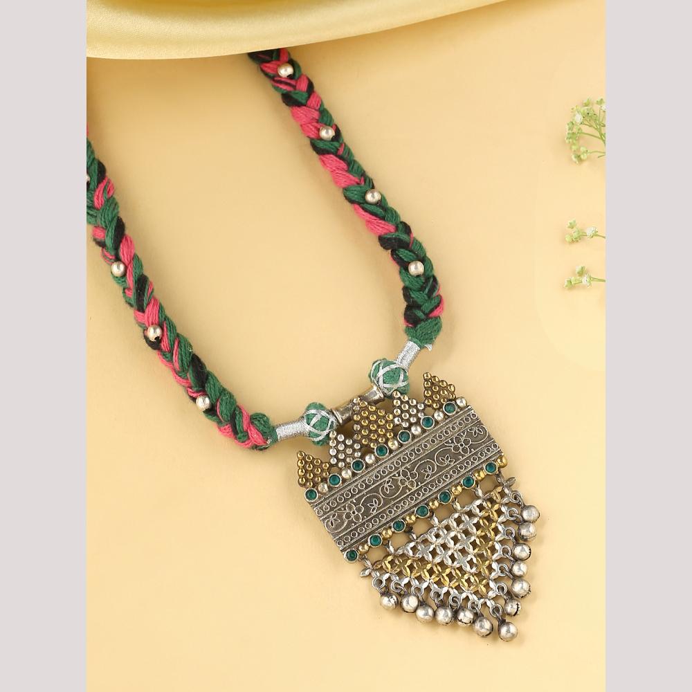 Viraasi Party Wear 2 Tone Plated Pota Stone And Pearl Necklace