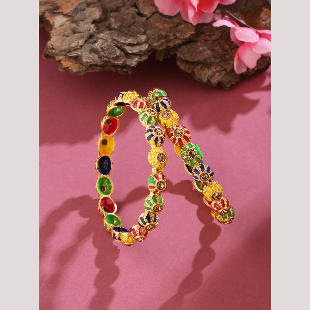 Viraasi Sparkling Austrian Stone And Meenakari Bangles Set for Women