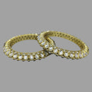 Amity Arts Matte Gold Plated Kundan Stone Bangle (2 Piece)