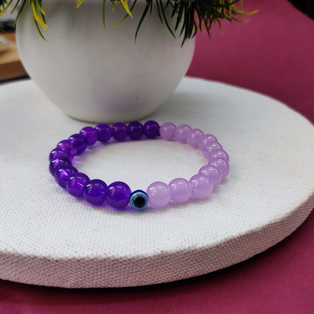 Urthn Purple Beads Bracelet with Evil Eye