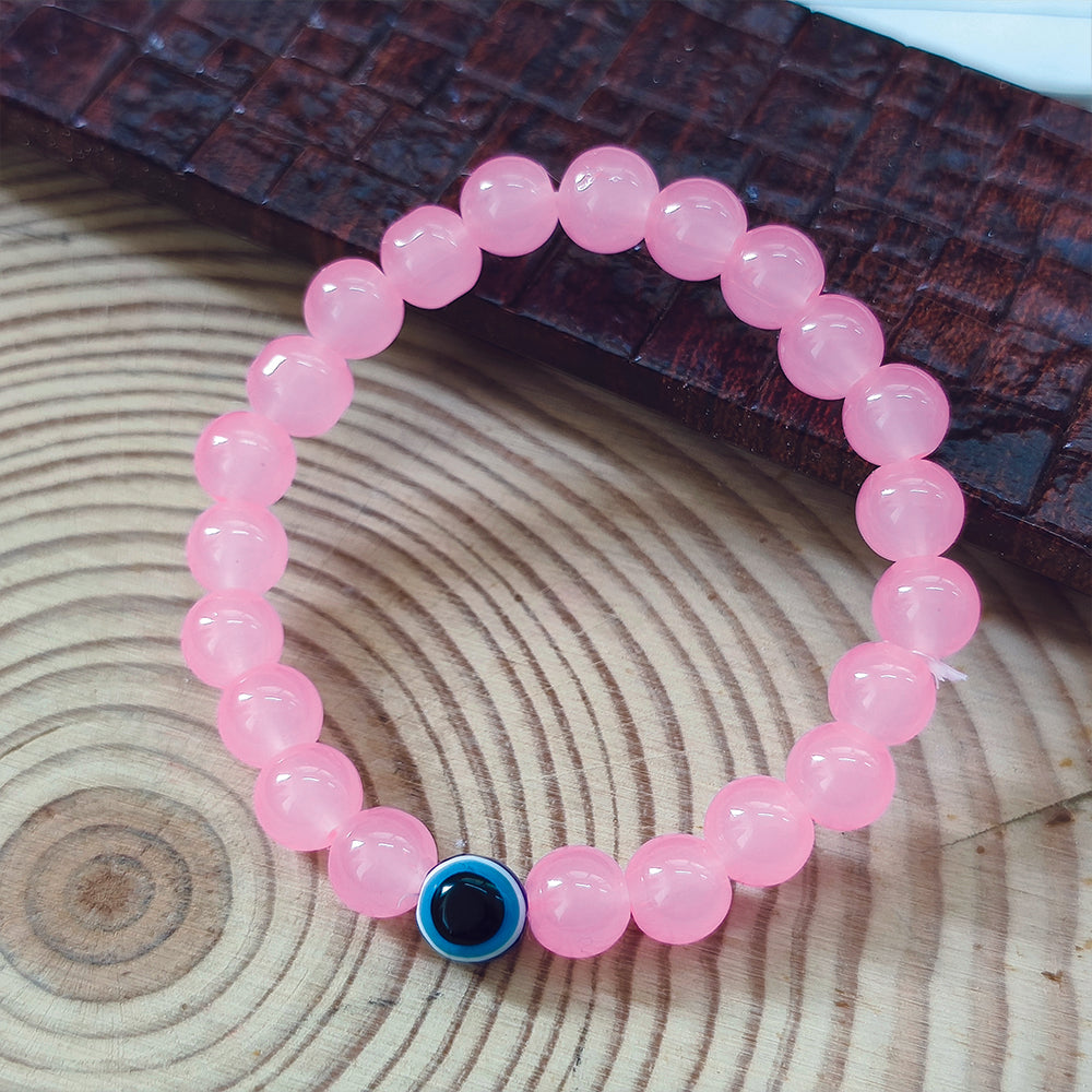 Urthn Pink Beads Evil Eye Bracelet