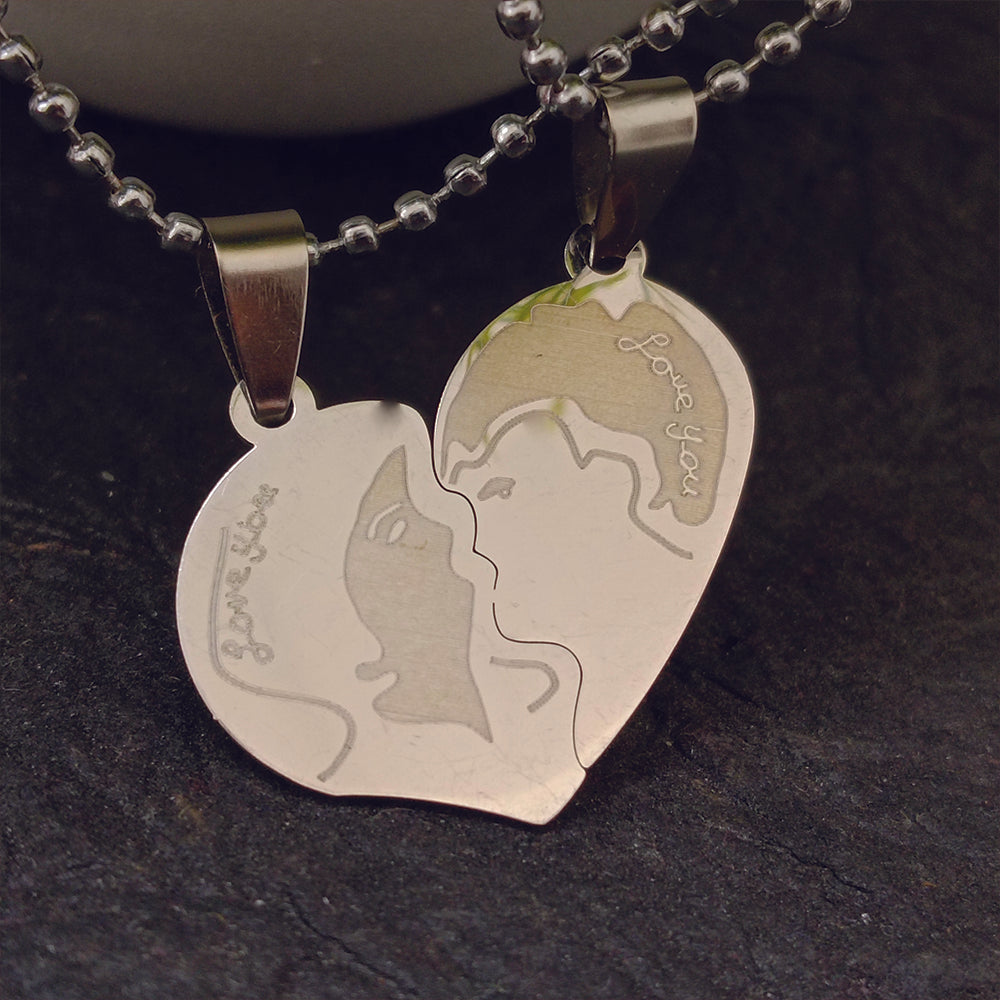 Urthn Heart Shape " Love YOU" Couple Chain Pendant- 1404882 (Pack Of 6)