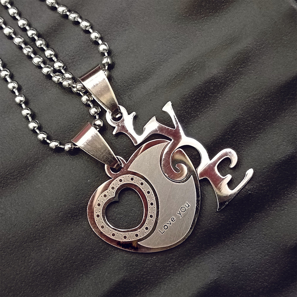 Urthn Heart Shape " Love YOU" Couple Chain Pendant- 1404883 (Pack Of 6)
