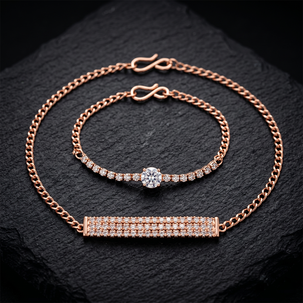 Urthn Rose Gold Plated Crystal Stone Bracelet(Pack of 6)