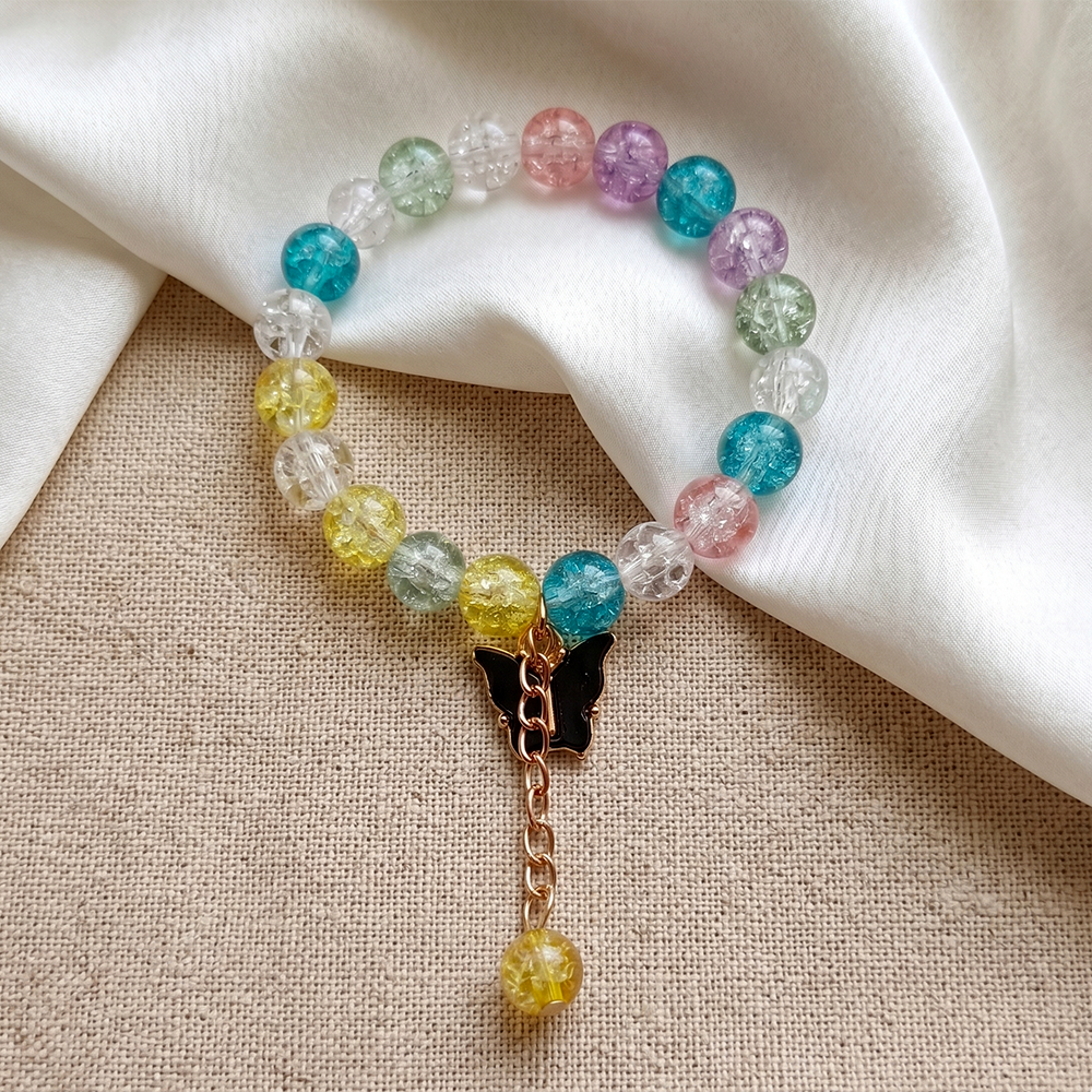 Urthn Colorful Crackle Glass Beads Butterfly Bracelet  For Kids (Assorted Color) (Set of 6)