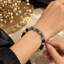 Urthn Stylish Black Beaded with Oxidised Charm Bracelet for Women & Girls - 1405168(Pack Of  6)