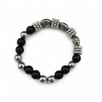 Urthn Stylish Black Beaded with Oxidised Charm Bracelet for Women & Girls - 1405168(Pack Of  6)