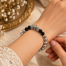 Urthn Stylish Black Beaded with Oxidised Charm Bracelet for Women & Girls - 1405169(Pack Of  6)