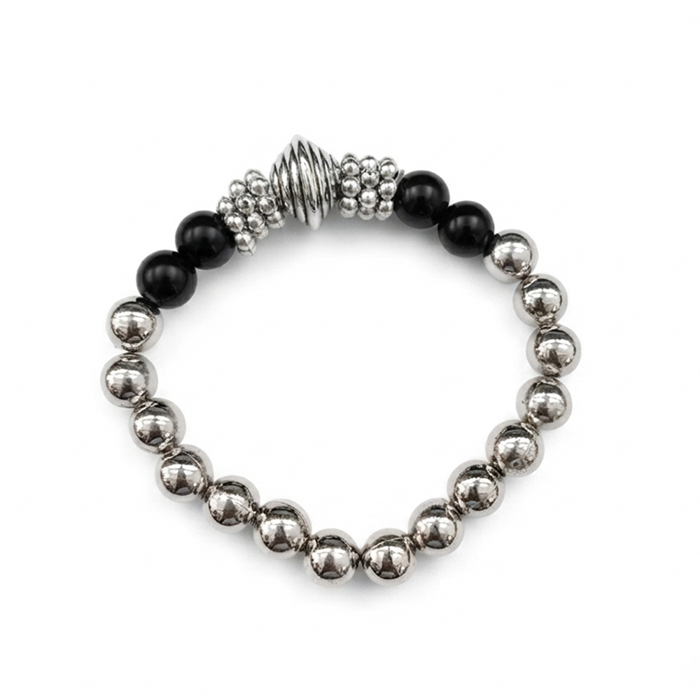 Urthn Stylish Black Beaded with Oxidised Charm Bracelet for Women & Girls - 1405169(Pack Of  6)