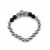 Urthn Stylish Black Beaded with Oxidised Charm Bracelet for Women & Girls - 1405169(Pack Of  6)