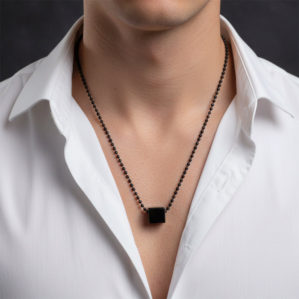 Urthn Stylish Black Cube pendent Nekclace for Mens(Pack of 6)