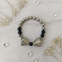 Urthn Unisex Black & Silver Beads Stretchable Bracelets(Pack of  6)