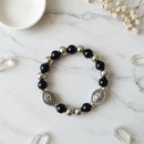 Urthn Unisex Black & Silver Beads Stretchable Bracelets(Pack of  6)