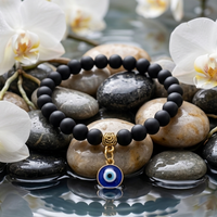 Urthn Black Beads Evil Eye Bracelet(Pack of 6)