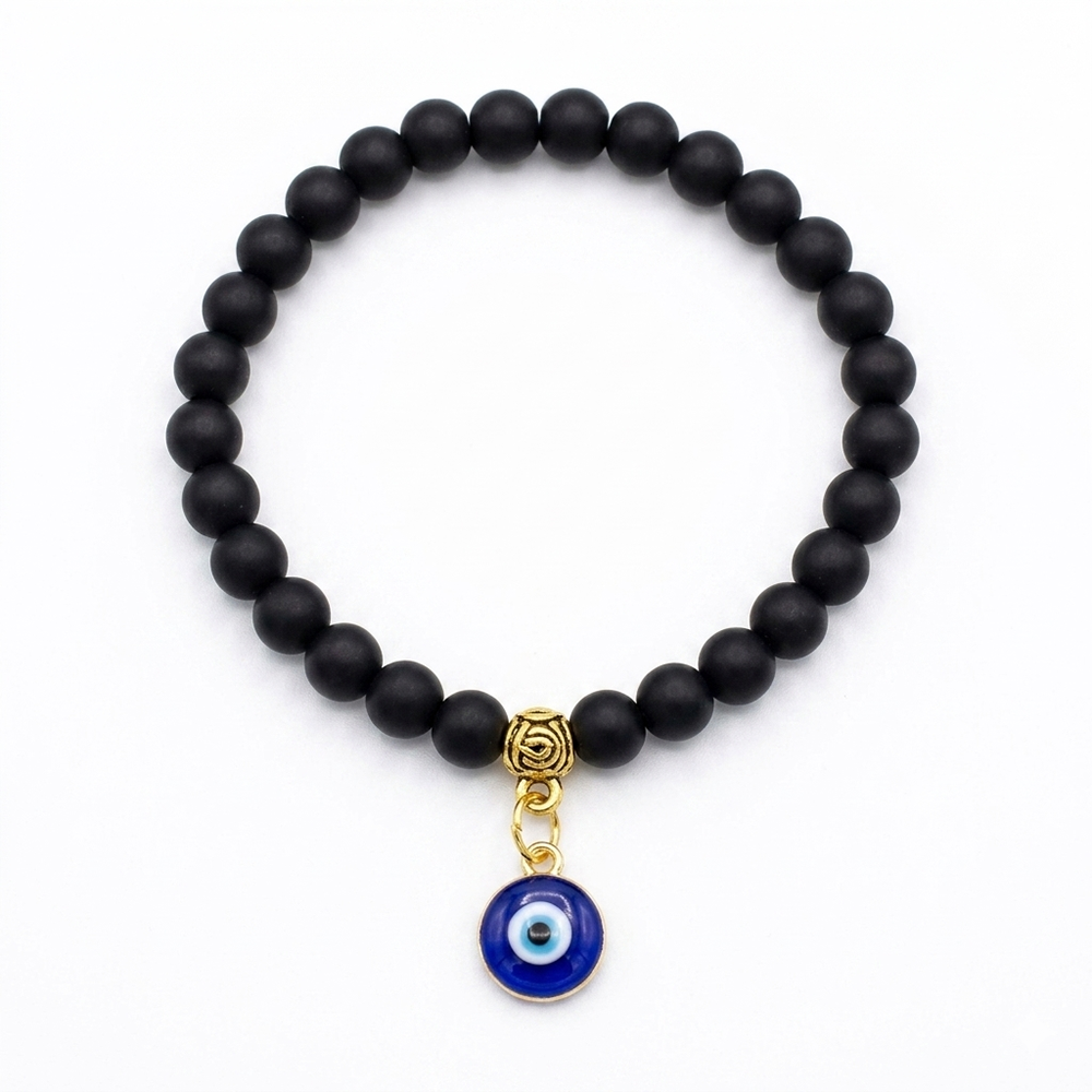 Urthn Black Beads Evil Eye Bracelet(Pack of 6)