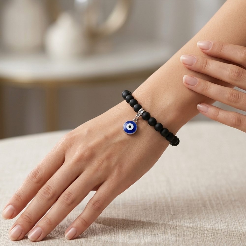 Urthn Black Beads Evil Eye Bracelet(Pack of 6)