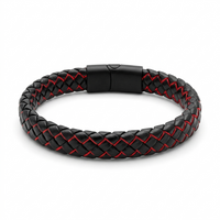 Urthn Layered Beaded Charm Bracelet with Woven Strap Design For Men (Set of 6)