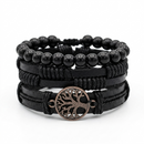 Urthn Layered Beaded Charm Bracelet with Woven Strap Design For Men (Set of 6)