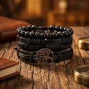 Urthn Layered Beaded Charm Bracelet with Woven Strap Design For Men (Set of 6)
