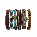 Urthn Layered Beaded Charm Bracelet with Woven Strap Design For Men (Set of 6)