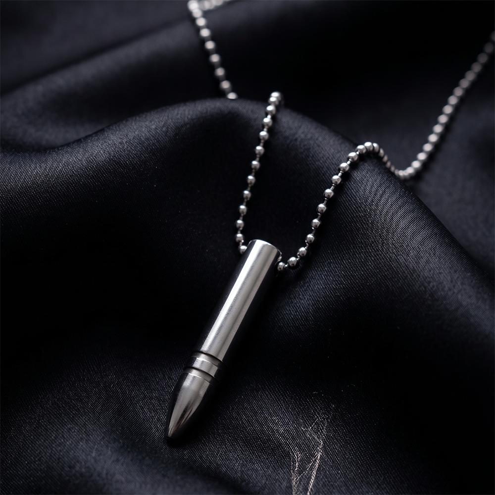 Urthn Silver Tone Bullet Shape Pendant Necklace for Men
