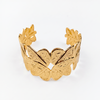 Urthn Premium Gold Finish Butterfly Pattern Open Cuff Kada(Pack of 3)