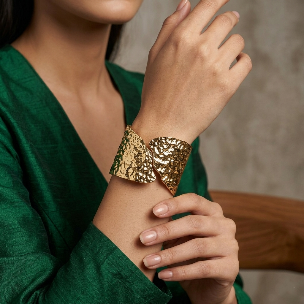 Urthn Hammered Texture Gold Plated Openable Cuff Kada(Pack of 3)