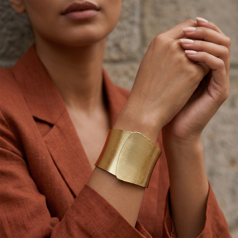 Urthn Gold Plated Fine Ribbed Metallic Gold Stylish Openable Kada (Pack of 3)