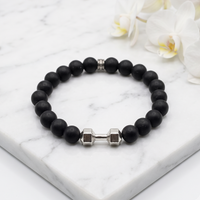 Urthn Premium Matte Stone Bracelet with Dumbbell Charm