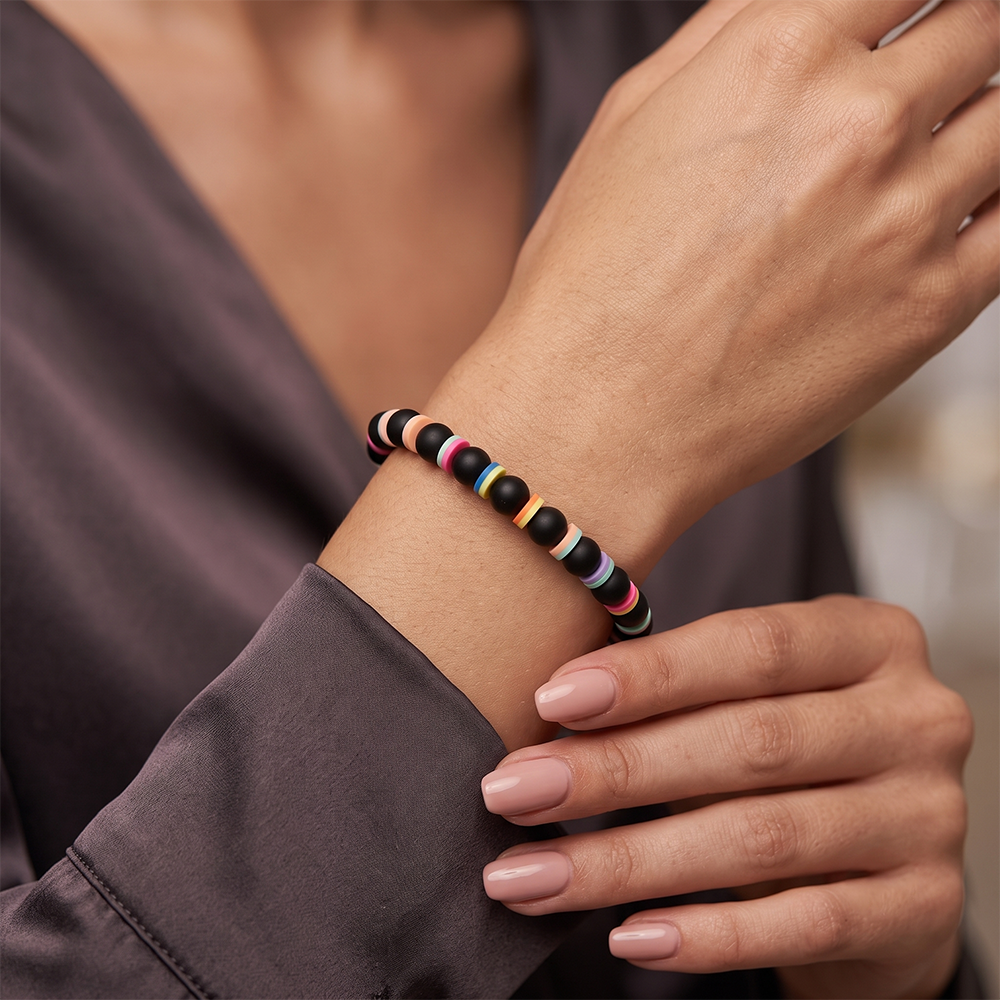 Urthn Minimalist Black Beaded Bracelet(Pack of 6)