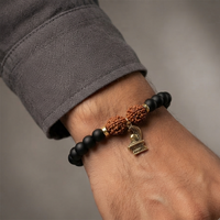 Urthn Rudraksha & Matte Beads Bracelet with Shivling Charm for Mens