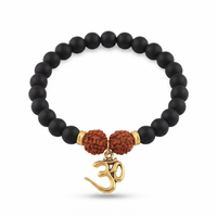 Urthn Rudraksha & Matte Beads Bracelet with Om Charm for Mens(Pack of 12)
