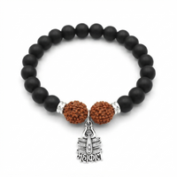Urthn Rudraksha & Matte Beads Bracelet with Mahakal Charm for Mens(Pack of 12)
