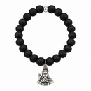 Urthn Black Matte Beads Bracelet with Lord Shiva Charm for Mens(Pack of 12)
