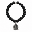 Urthn Black Matte Beads Bracelet with Mahakal Charm for Mens(Pack of 12)