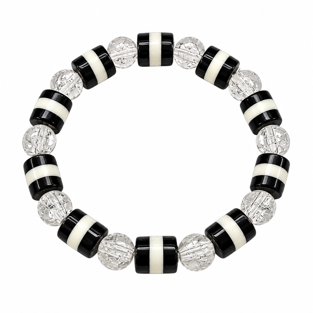 Urthn Trendy Black And White Beads Bracelet for Women & Men's(Pack Of 3 )