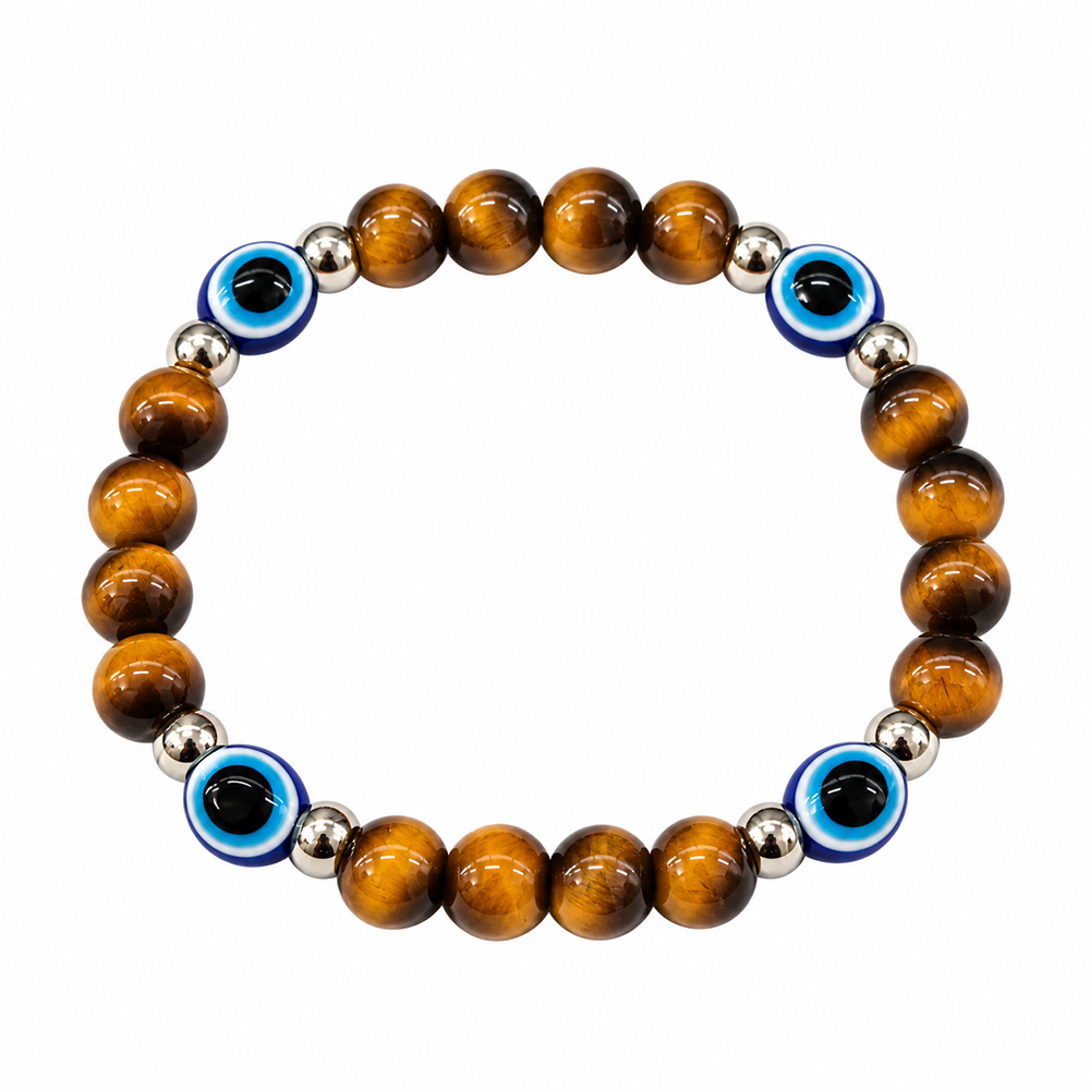 Urthn Trendy Tiger Beads Bracelet with Evil Eye Charms for Women & Men's(Pack Of 3 )