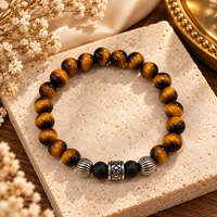 Urthn Trendy Tiger Beads Bracelet with Silver Charms for Women & Men's