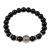 Urthn Trendy Black Beads Bracelet with Silver Ball Charm for Women & Men's(Pack Of 3 )