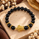 Urthn Trendy Black Beads Bracelet with Gold Plated Turtle Charm for Women & Men's