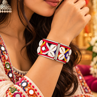 Urthn Colourful Navratri Shell & Mirror Work Traditional Kada Bracelet(Assorted Design)