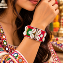 Urthn Colourful Navratri Shell & Mirror Work Traditional Kada Bracelet(Assorted Design)