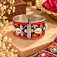Urthn Colourful Navratri Shell & Mirror Work Traditional Kada Bracelet(Assorted Design)