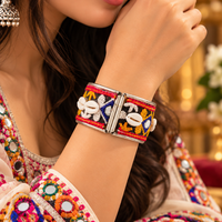 Urthn Colourful Navratri Shell & Mirror Work Traditional Kada Bracelet