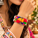 Urthn Vibrant Navratri Pom Pom Shell & Mirror Work Designer Kada Bracelet for Women(Assorted Design)